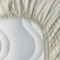 Drap housse percale de coton Rayé Tilleul (60 x 120 cm)|Kadolis Hot