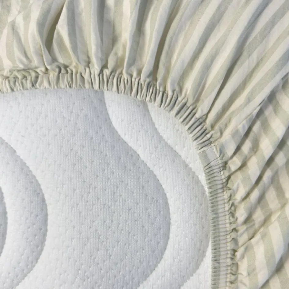 Drap housse percale de coton Rayé Tilleul (60 x 120 cm)|Kadolis Hot
