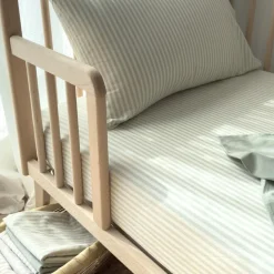 Drap housse percale de coton Rayé Tilleul (60 x 120 cm)|Kadolis Hot