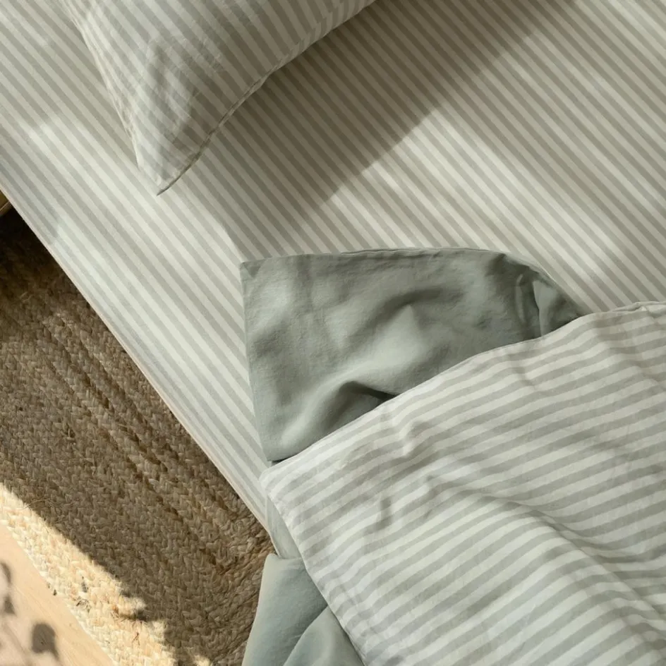 Drap housse percale de coton Rayé Tilleul (60 x 120 cm)|Kadolis Hot