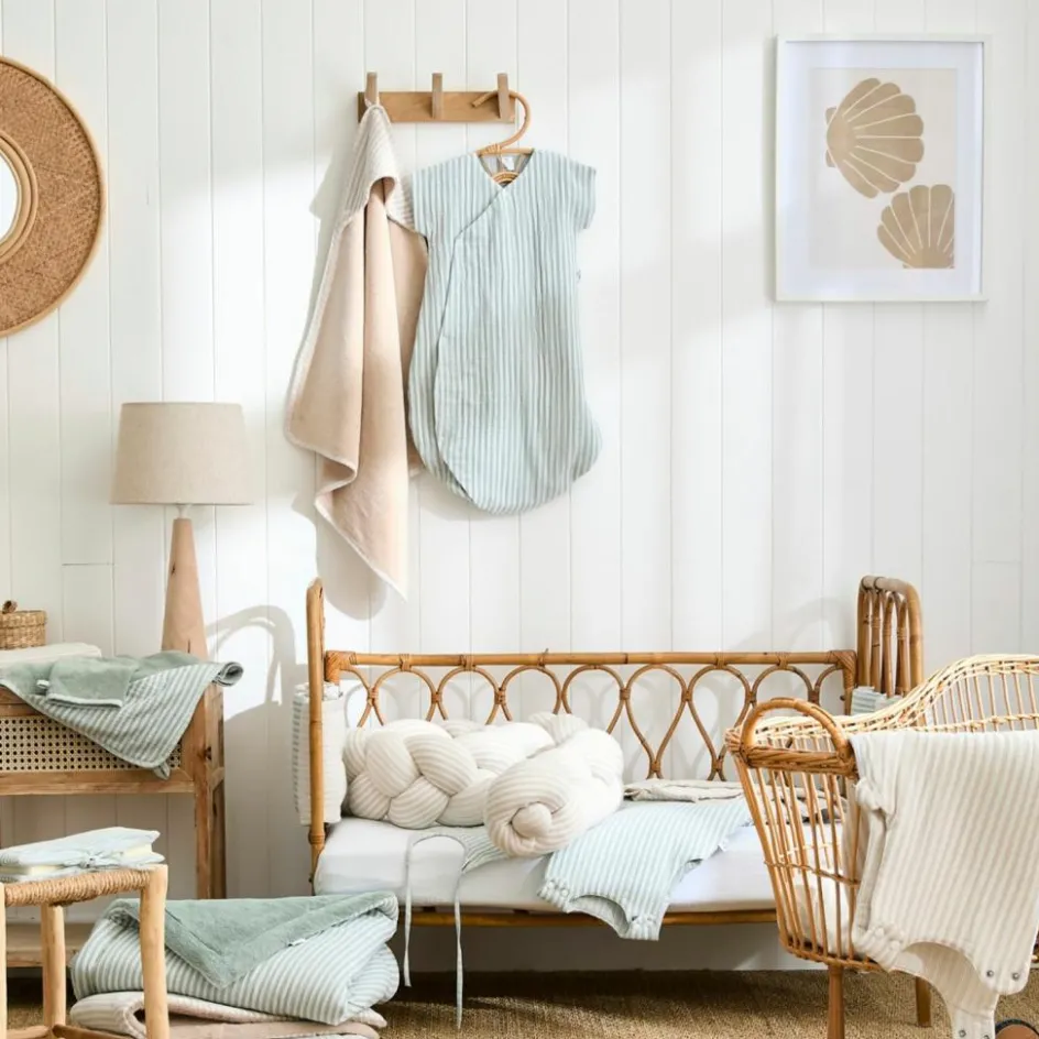 Gigoteuse ouatinée en gaze de coton rayé vert de gris (6-18 mois)|BB & Co Online