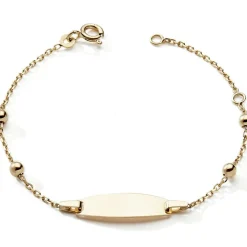 Clearance Baby bijoux Gourmette plaque ovale avec chaîne perlée (or jaune 375°)