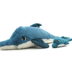 Clearance Les Déglingos Grande peluche Tofou le dauphin maman et bébé bleu (50 cm)