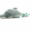Grande peluche Tofou le dauphin maman et bébé menthe (50 cm)|Les Déglingos New