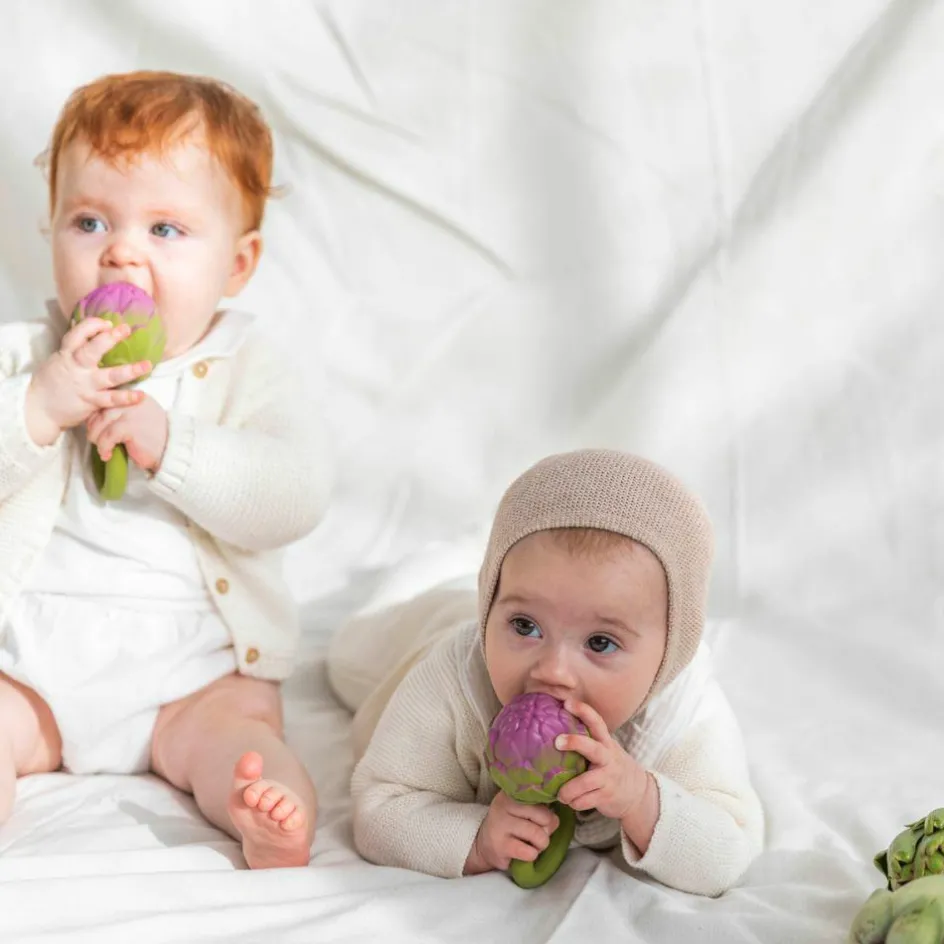 Hochet anneau de dentition 2 en 1 artichaut|Oli & Carol Sale