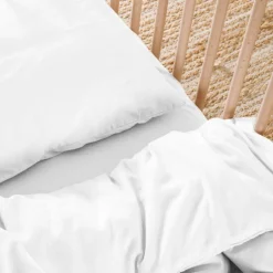 New Kadolis Housse de couette satin de coton bio Blanc craie (100 x 140 cm)