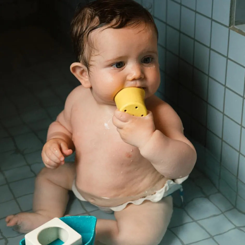 Jouet de bain bateau en caoutchouc jaune|Oli & Carol Discount