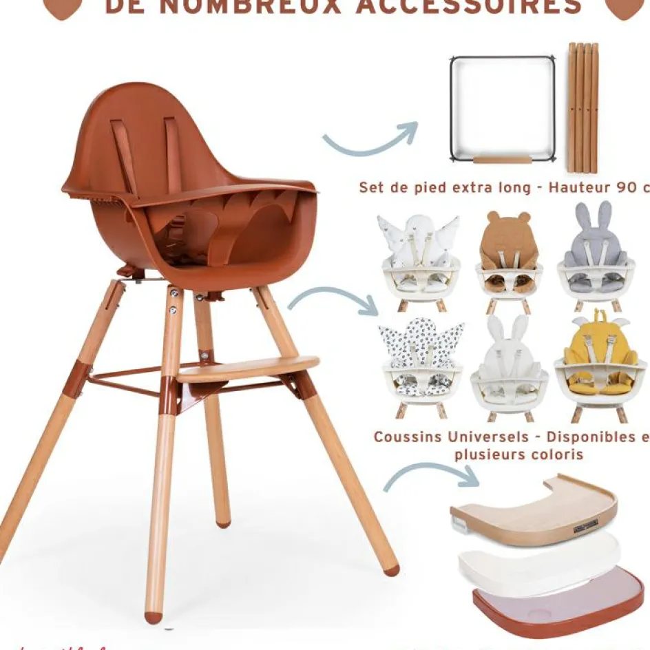 Kit de pieds longs pour chaise haute Evolu extra + repose-pieds en bois naturel terracotta|Childhome Sale