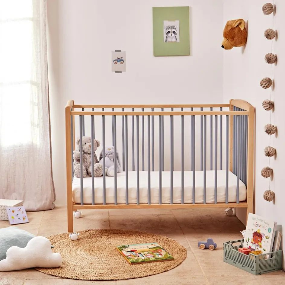 Lit à barreaux en bois Arthur hybride bleu gris (70 x 140 cm)|Combelle Discount