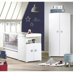 Lit bébé combiné évolutif New Basic Boutons étoile gris (60 x 120 cm)|Baby Price Outlet