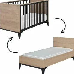 Best Galipette Lit bébé évolutif en chêne blond noir Marcel (70 x 140)