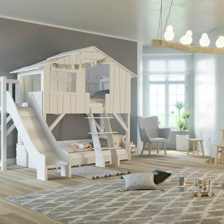 Lit cabane superposé avec toboggan finition laquée (coloris au choix)|Mathy by bols Clearance