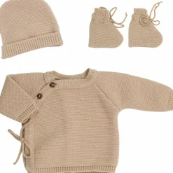 Clearance Trois Kilos Sept Lot brassière, bonnet et chaussons Caramel (0-1 mois)