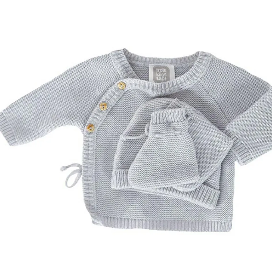 Outlet Trois Kilos Sept Lot brassière, bonnet et chaussons Gris (0-1 mois)