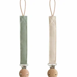 Hot Mushie Lot de 2 attaches-sucettes en lin Olive-Sand