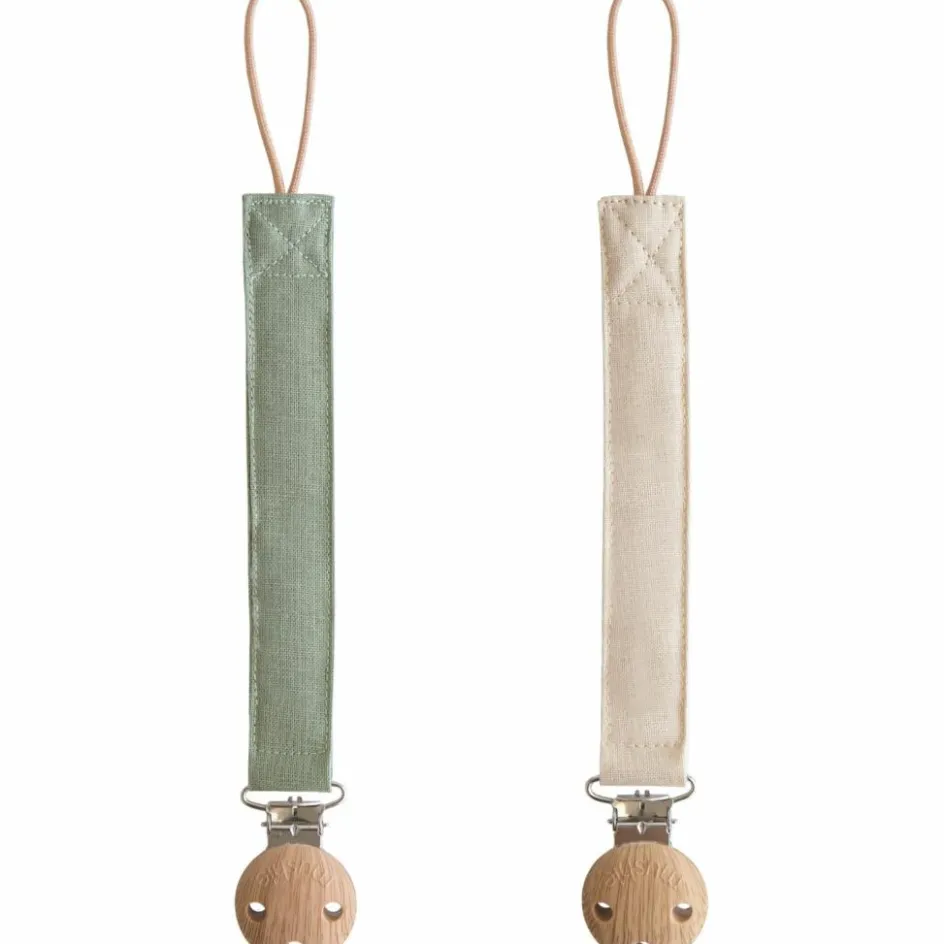 Hot Mushie Lot de 2 attaches-sucettes en lin Olive-Sand