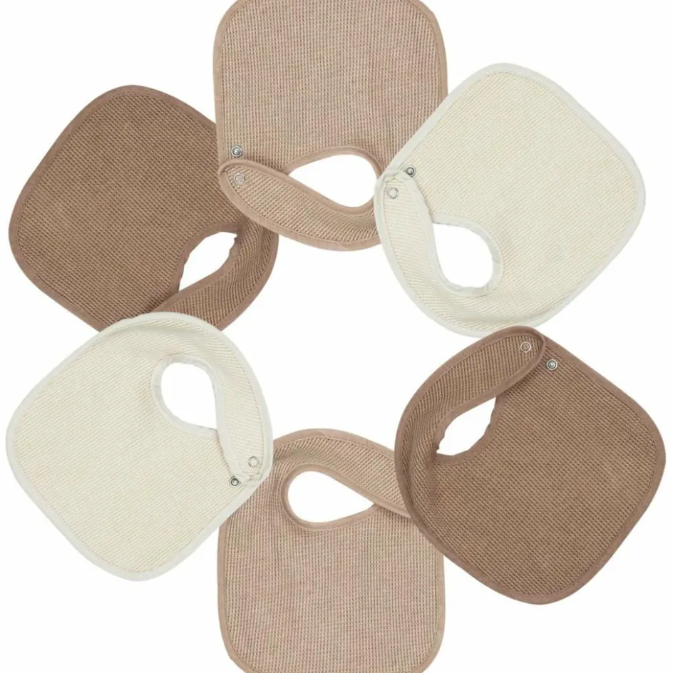 Trois Kilos Sept Lot de 6 bavoirs de naissance Nid d'abeille Beige-Choco