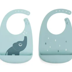 Sale Done by Deer Lot de 2 bavoirs en silicone Elphee Bleu