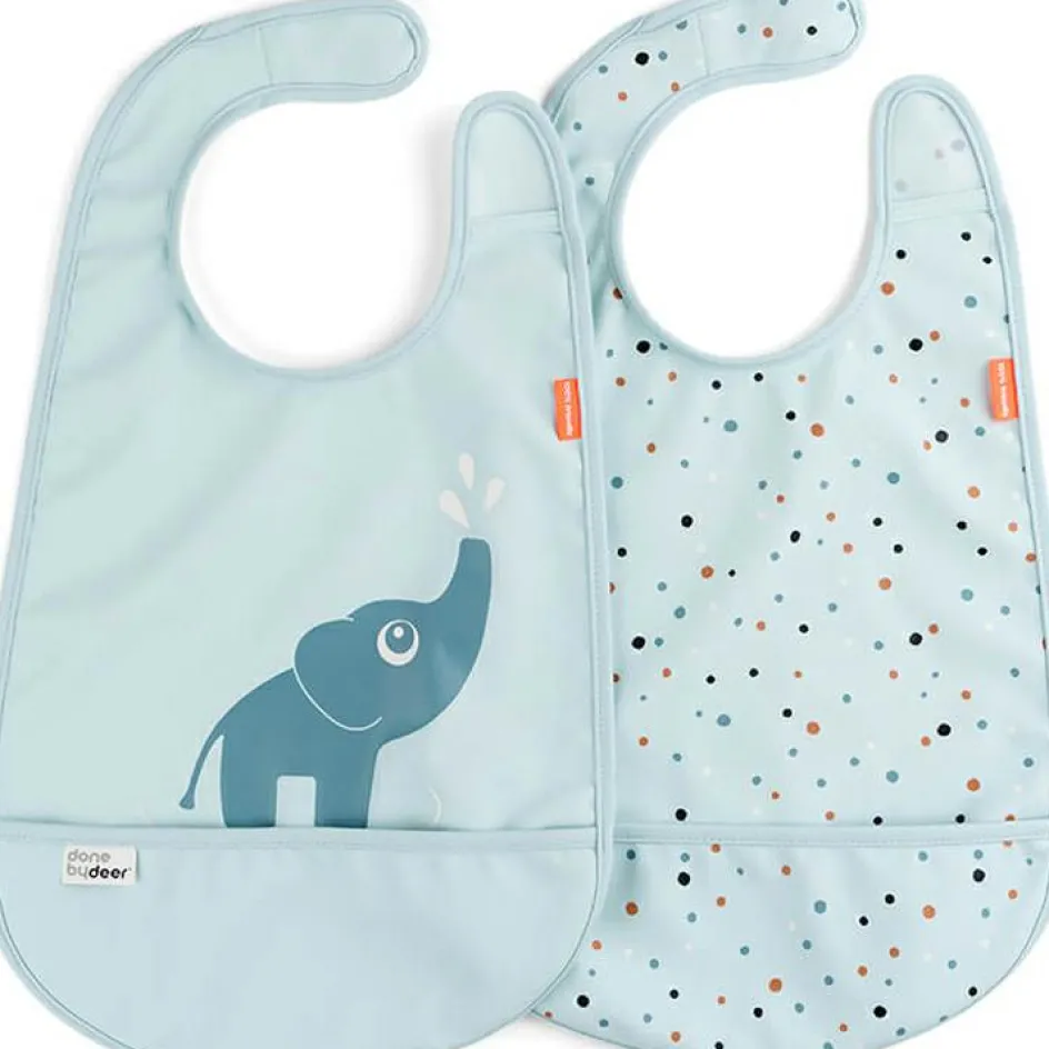 Sale Done by Deer Lot de 2 bavoirs imperméables à velcro Elphee Bleu