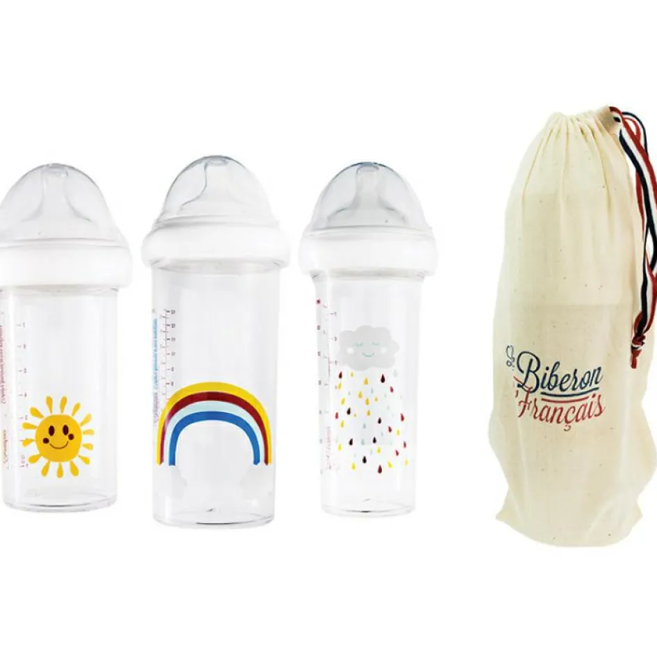 New Le Biberon Français Lot de 3 biberons anti colique gigognes Rainbow Arc-en-ciel (360 ml et 210 ml)