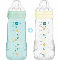 Lot de 2 biberons Easy Active 2ème âge Ice - Tétine débit X (330ml)|MAM