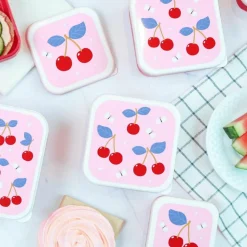 A Little Lovely Company Lot de 4 boîtes à goûter Cerises