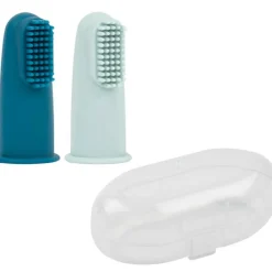 Hot Nattou Lot de 2 brosses à dents à doigt bleu + étui de protection