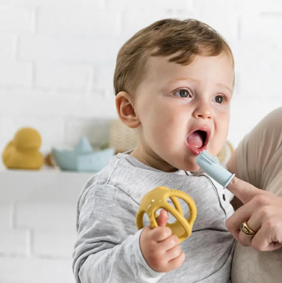 Hot Nattou Lot de 2 brosses à dents à doigt bleu + étui de protection