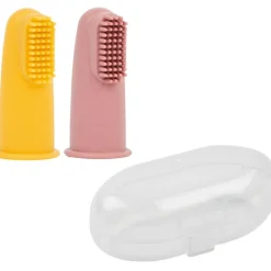 Lot de 2 brosses à dents à doigt ocre et rose + étui de protection|Nattou Discount