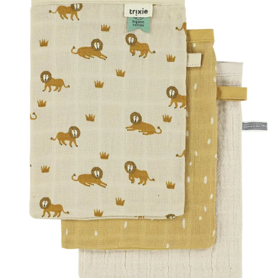 Best Trixie Lot de 3 gants de toilette en mousseline Lively Lion