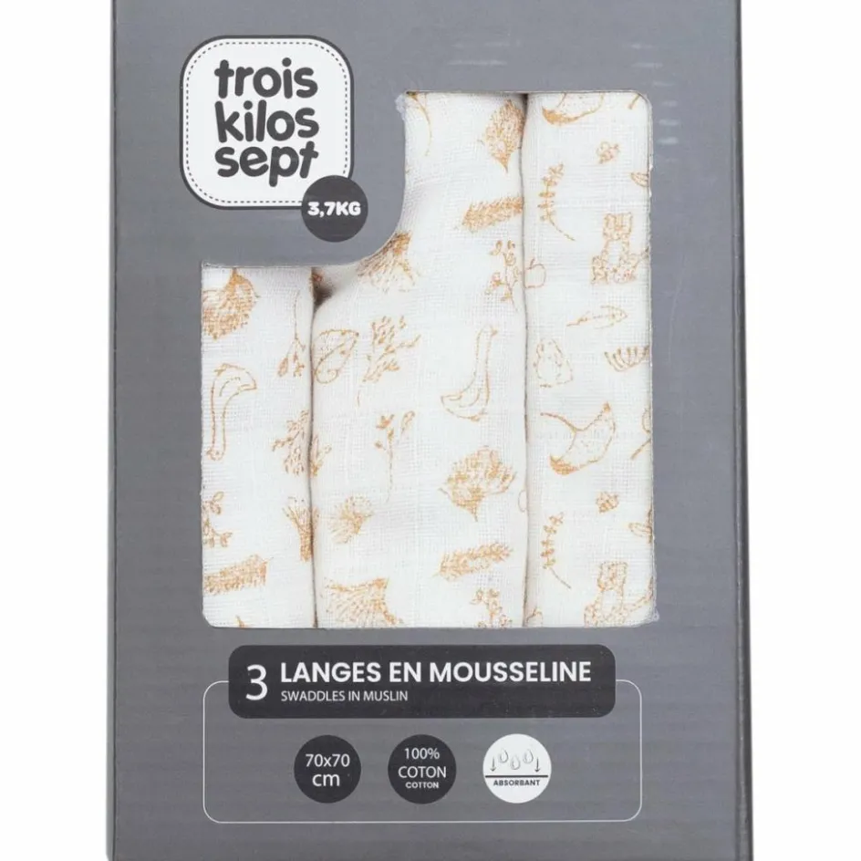 Sale Trois Kilos Sept Lot de 3 langes en mousseline Wonderfull (70 x 70 cm)