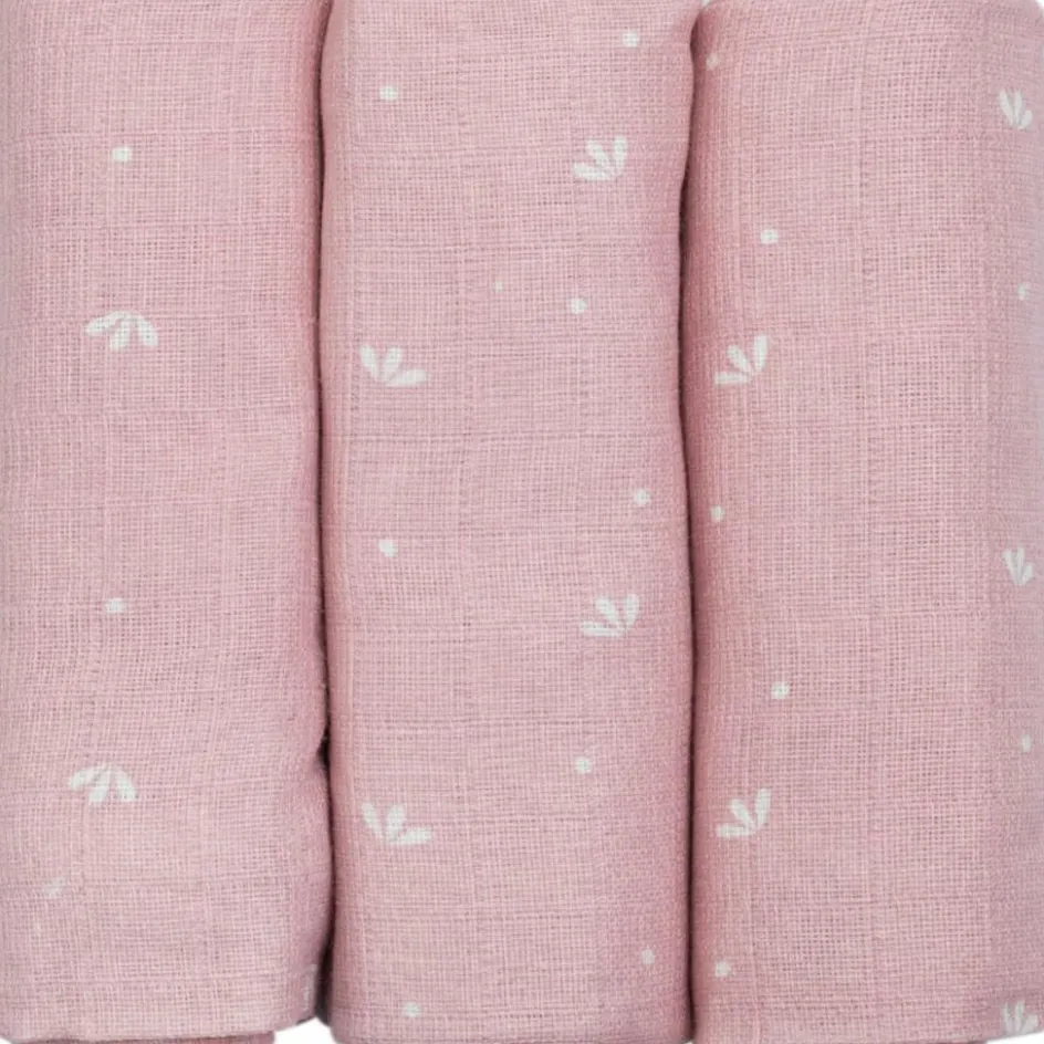 Outlet Trois Kilos Sept Lot de 3 langes en mousseline Pétales de Roses (70 x 70 cm)