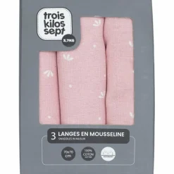 Outlet Trois Kilos Sept Lot de 3 langes en mousseline Pétales de Roses (70 x 70 cm)