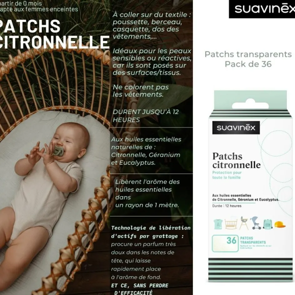 Lot de 36 patchs à la citronnelle anti-moustique|Suavinex Discount