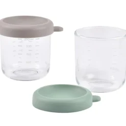 Lot de 2 pots de conservation en verre gris et vert d'eau|Béaba Online