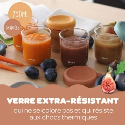 Lot de 4 pots de conservation en verre multicolore (250 ml)|Béaba
