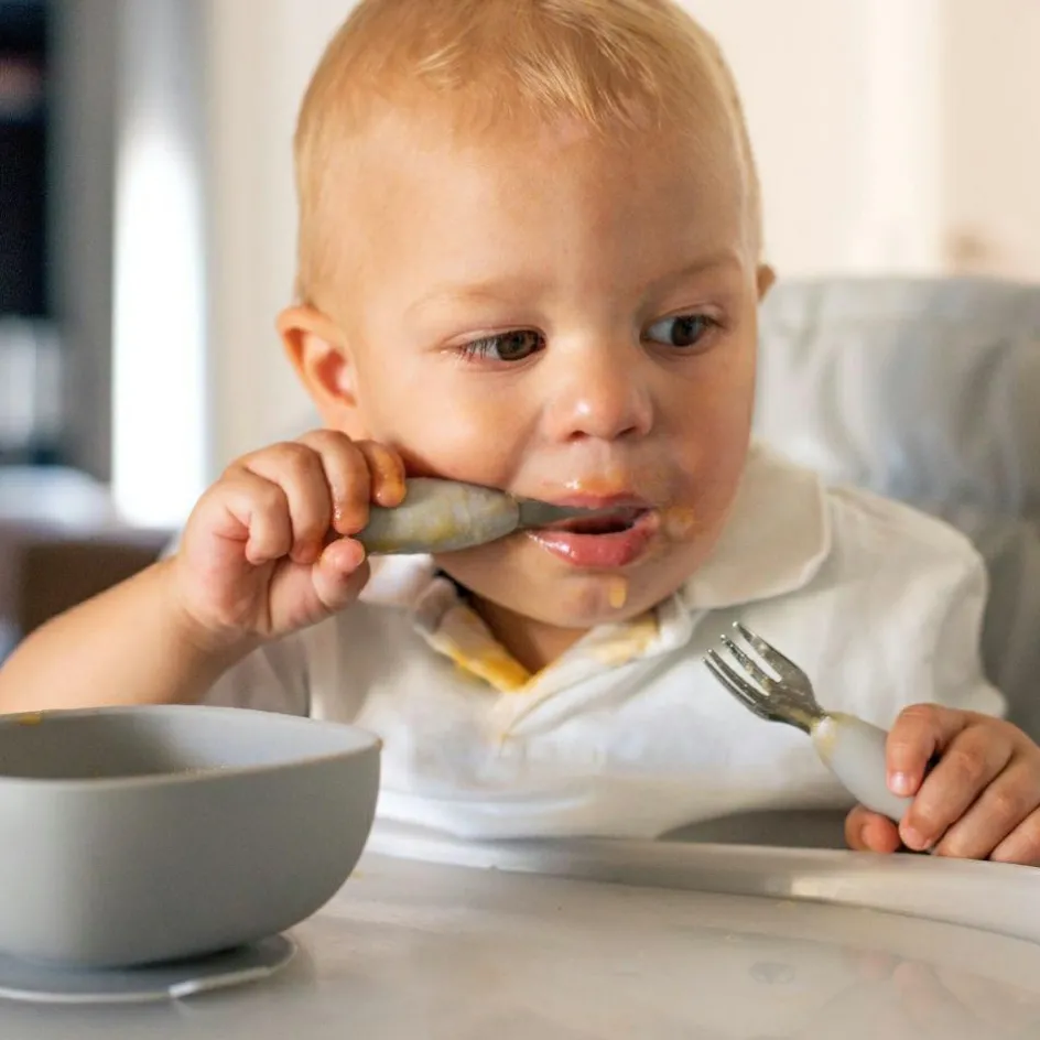 Sale Béaba Lot de 2 pré-couverts inox gris velours