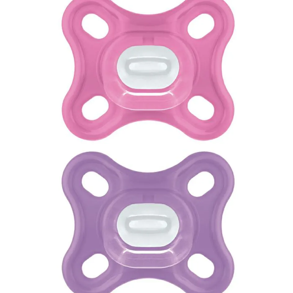 Lot de 2 sucettes en silicone Comfort rose et parme (0-2 mois)|MAM Clearance