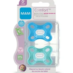 Best MAM Lot de 2 sucettes en silicone Comfort bleu (0-2 mois)