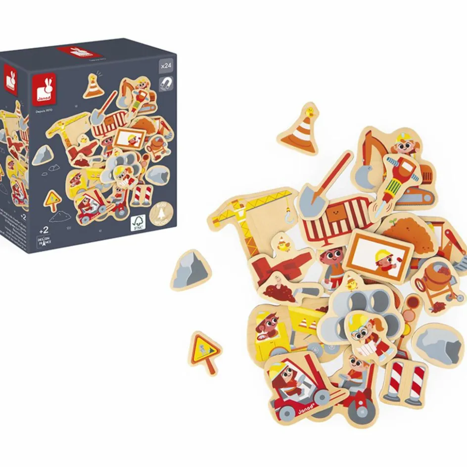 Sale Janod Magnets Engins de chantier (24 pièces)