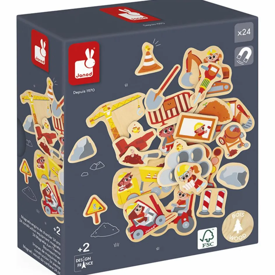 Sale Janod Magnets Engins de chantier (24 pièces)