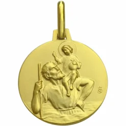 Discount Premiers Bijoux Médaille ronde Saint Christophe 18 mm (or jaune 750°)