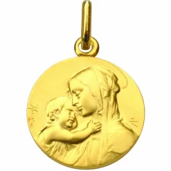 Médaille ronde Vierge à l'enfant 16 mm (or jaune 375°)|Premiers Bijoux Online