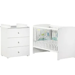 Pack duo lit bébé têtes panneaux blanc et commode à langer blancs New Basic|Baby Price Best