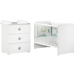 Sale Baby Price Pack duo lit bébé têtes panneaux blanc et commode à langer étoile New Basic