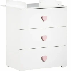 Pack duo lit bébé têtes panneaux blanc et commode à langer coeur rose New Basic|Baby Price