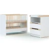 Hot AT4 Pack duo lit bébé évolutif et commode à langer en bois de hêtre verni Carrousel blanc