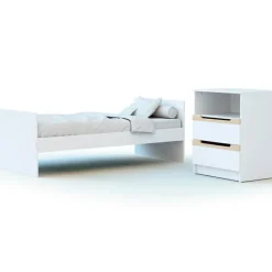 Hot AT4 Pack duo lit bébé évolutif et commode à langer en bois de hêtre verni Carrousel blanc