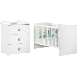 Pack duo lit bébé évolutif Little Big Bed blanc et commode à langer étoile New Basic|Baby Price Outlet