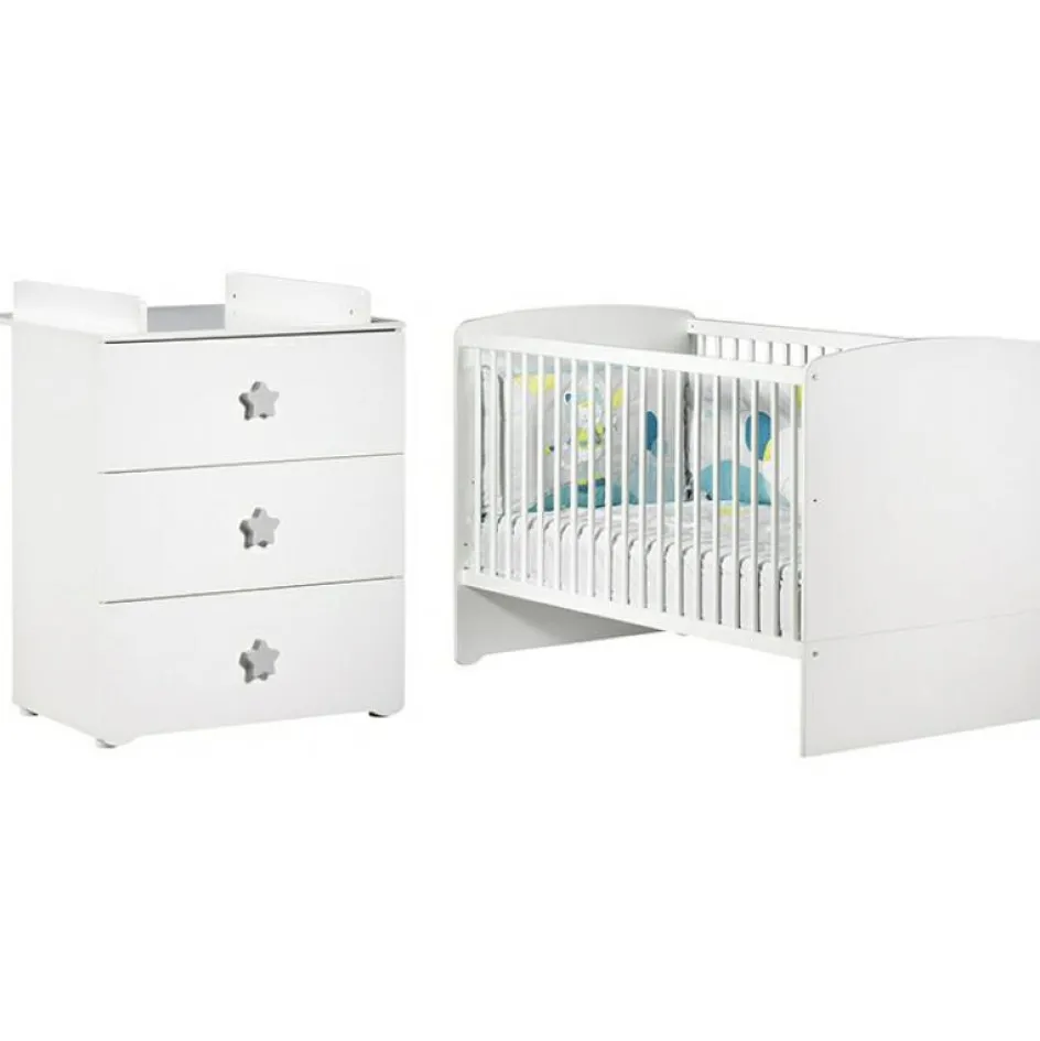 Pack duo lit bébé évolutif Little Big Bed blanc et commode à langer étoile New Basic|Baby Price Outlet